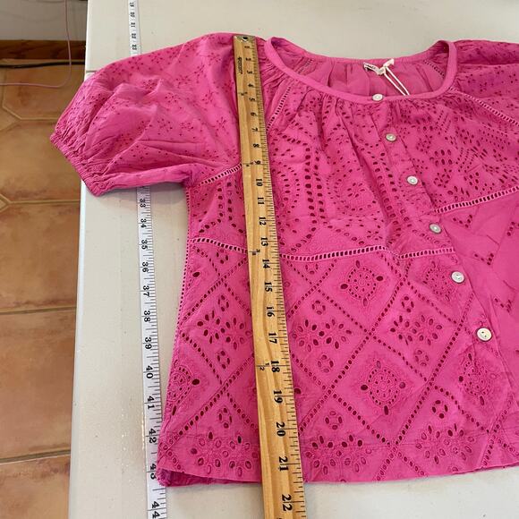 Faherty Carmel Cactus Flower Pink Eyelet Blouse Lined Small Organic Cotton - Picture 15 of 16
